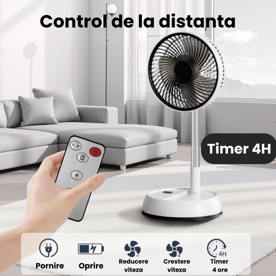 Ventilator Pliabil Telescopic Alb cu USB & Telecomanda Ø20cm