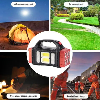 Lanternă LED Reîncărcabilă USB și Solară cu Mâner – 4 Funcții, 20x8.5x12cm