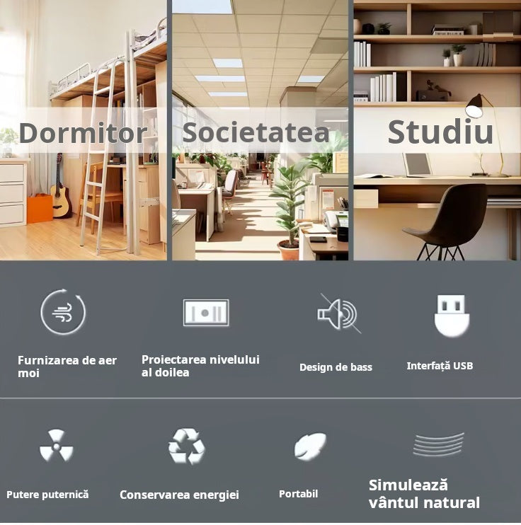 Ventilator Turn Silențios Fără Lame | 2 Viteze | USB | Portabil