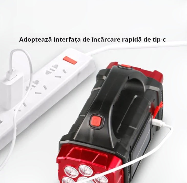 Lanternă LED Reîncărcabilă USB și Solară cu Mâner – 4 Funcții, 20x8.5x12cm