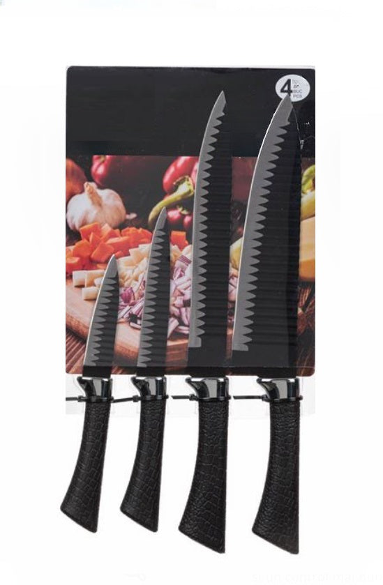 Set Cutite Negre Argintii cu Lama din otel inoxidabil - 4buc