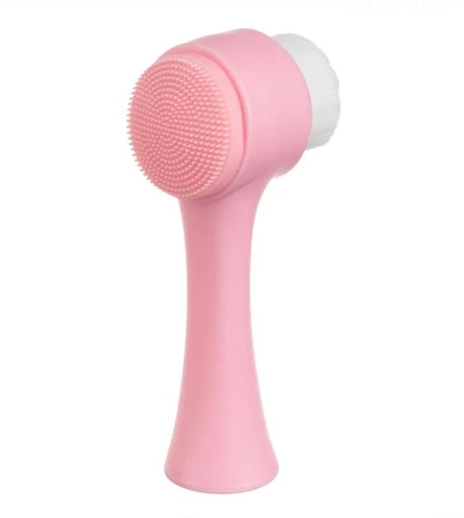 Set Curățare Față 3 Piese – 2 Perii și Burete Exfoliant