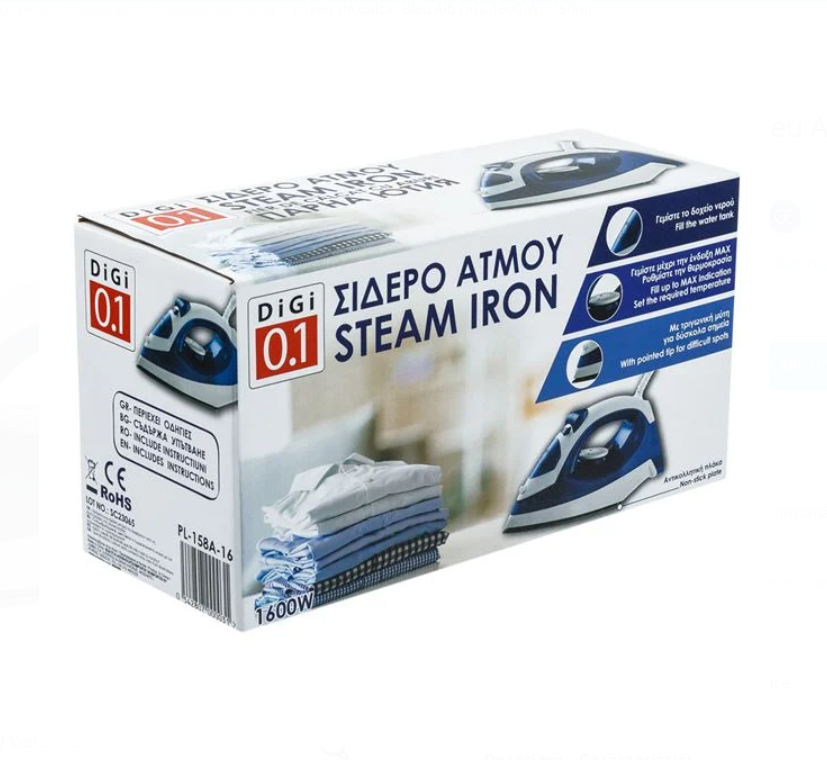 Fier de Călcat cu Abur 1600W – Placă Antiaderentă, 150ml