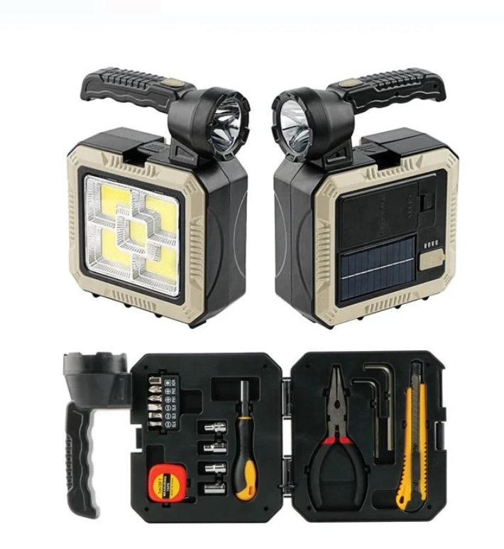 Lanternă LED Reîncărcabilă Solară cu Unelte și Powerbank – 5 Moduri, 15.4x6.8x20.2cm