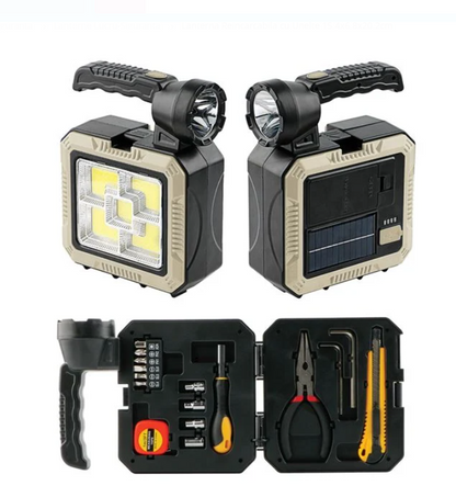 Lanternă LED Reîncărcabilă Solară cu Unelte și Powerbank – 5 Moduri, 15.4x6.8x20.2cm
