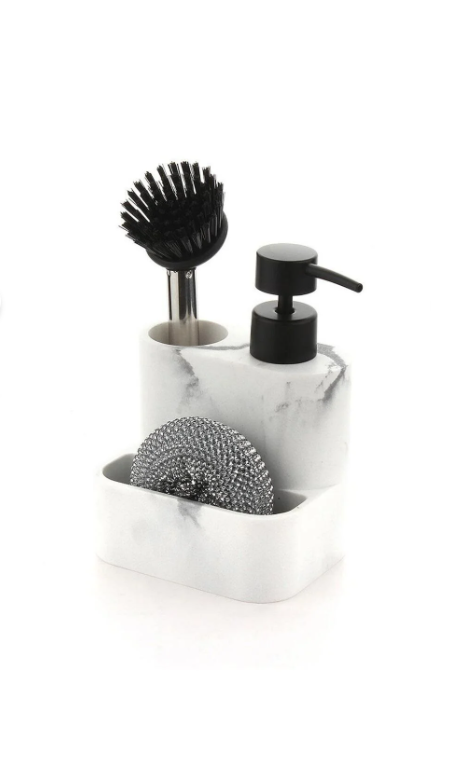 Suport Marble Burete de Bucatarie Perie & Dozator Detergent Lichid 11x8.5x15.5cm