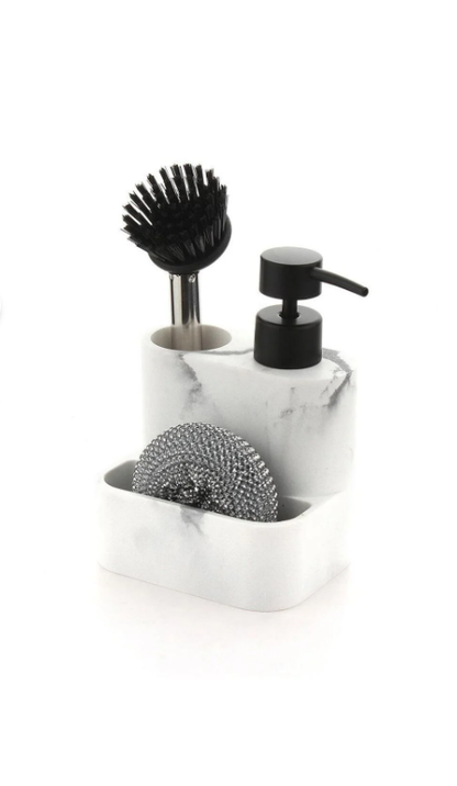 Suport Marble Burete de Bucatarie Perie & Dozator Detergent Lichid 11x8.5x15.5cm