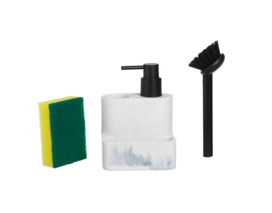 Suport Marble Burete de Bucatarie Perie & Dozator Detergent Lichid 11x8.5x15.5cm