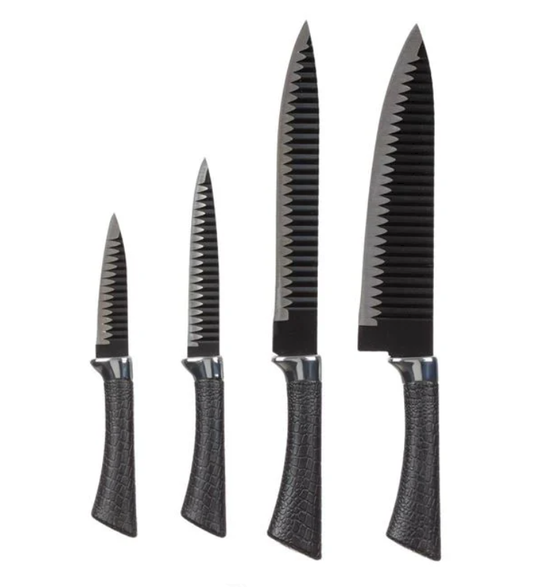 Set Cutite Negre Argintii cu Lama din otel inoxidabil - 4buc