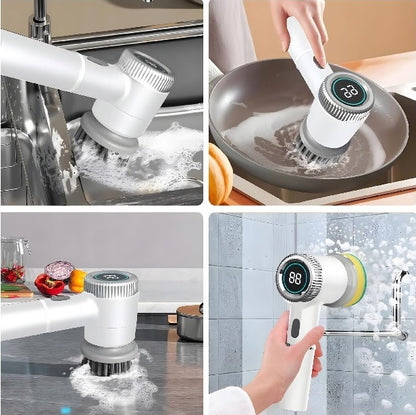 Perie electrica "5-in-1" cu 5 accesorii de curatare pentru baie, podea, rosturi faianta, piscina, cu afisaj cu LED si incarcare USB