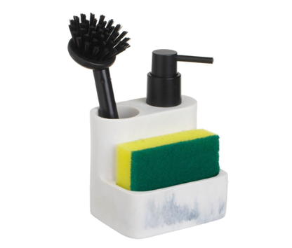 Suport Marble Burete de Bucatarie Perie & Dozator Detergent Lichid 11x8.5x15.5cm
