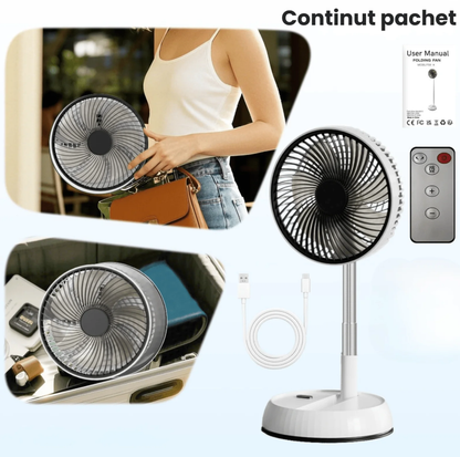 Ventilator Pliabil Telescopic Alb cu USB & Telecomanda Ø20cm